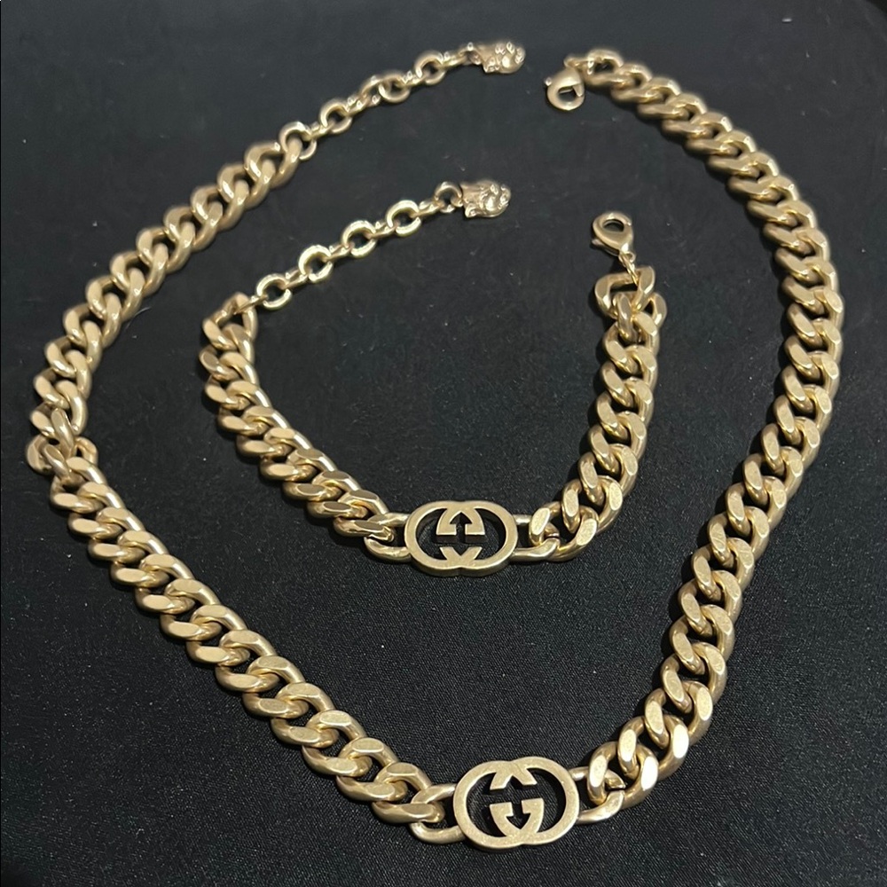Gold Chain Necklace and Bracelet Set